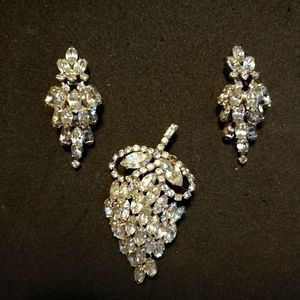 Vintage Prong-set Rhinestone Brooch and Earrings